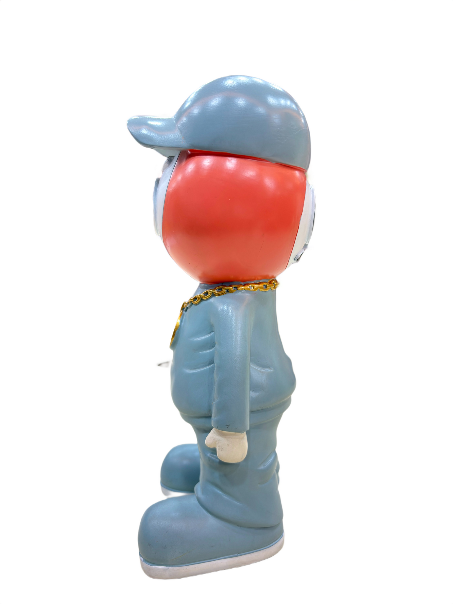 Left side angle of Bored Gorilla figurine showing sneakers and gold chain