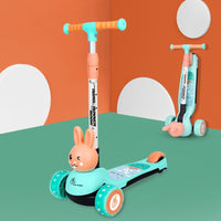 Green and peach bunny scooter for kids with cute 3D bunny front