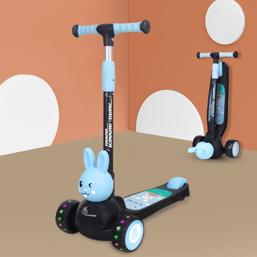 Black and Blue bunny scooter for kids with cute 3D bunny front