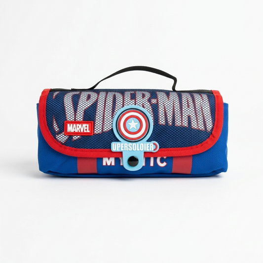 Marvel Spider-Man Captain America pencil pouch blue red front view boys