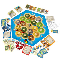 Catan board game setup with tiles and settlements