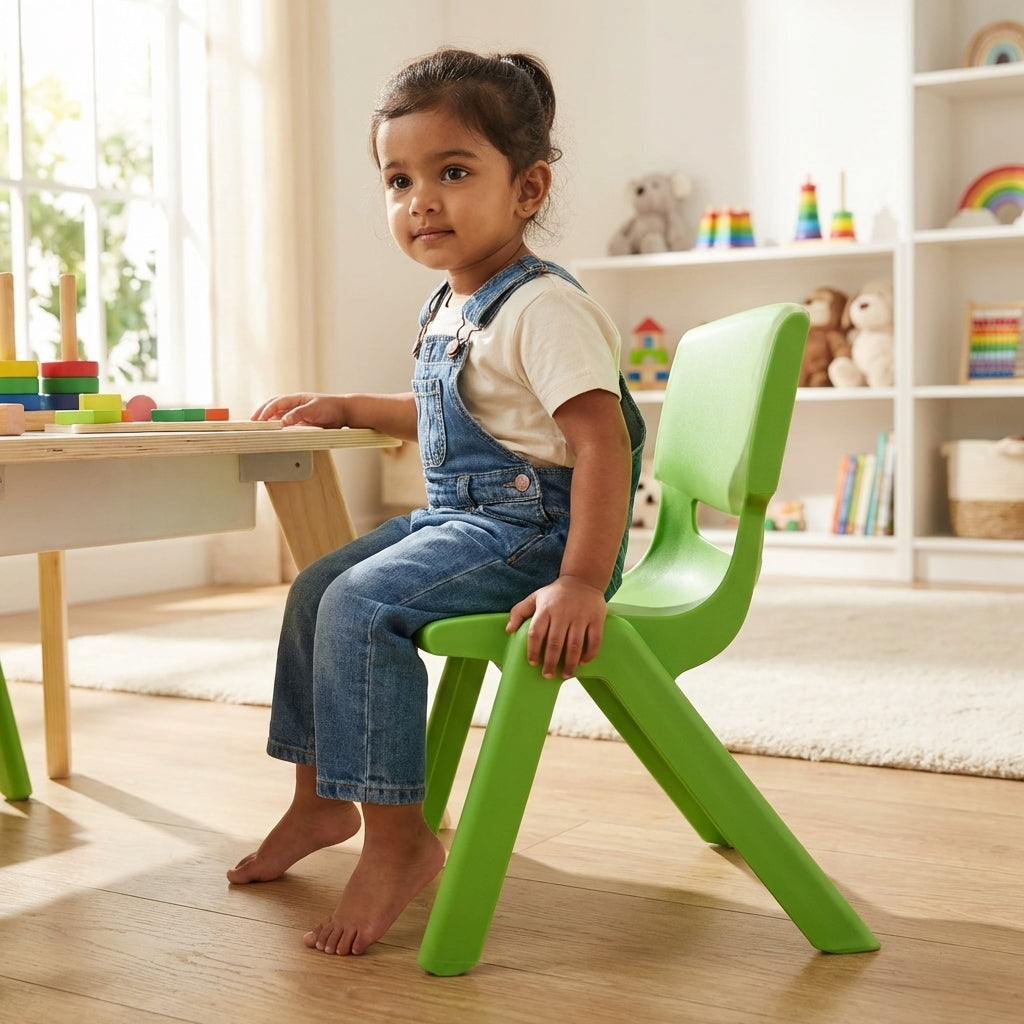 BPA-free green plastic chair for toddlers safe durable ergonomic design