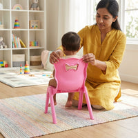 Lightweight children's plastic chair in pink for playroom and home use