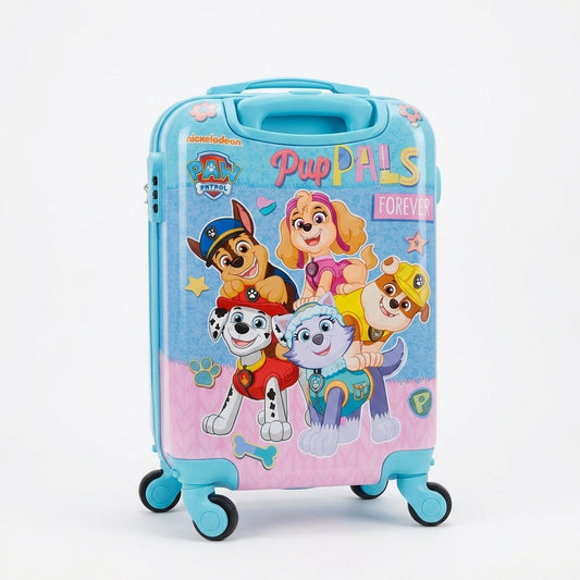Children's hard shell cabin luggage with full panel Paw Patrol character print in blue and pink