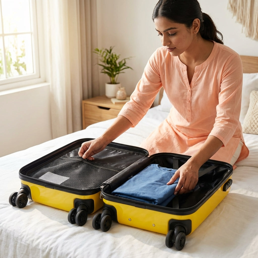 Yellow hard shell children's suitcase with Bumblebee character graphic print and telescopic handle