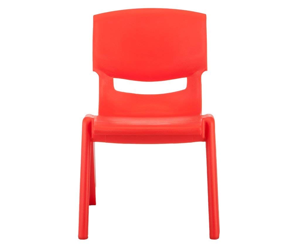 Lightweight children's plastic chair with ergonomic backrest in red