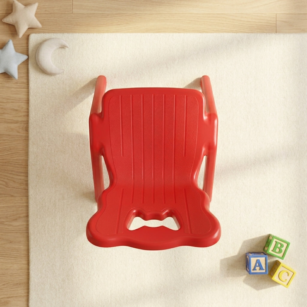 Children's sunshine red plastic chair with butterfly handle cutout and ribbed seat