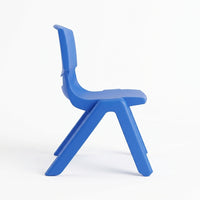 Children's blue plastic chair with ergonomic backrest and wide stable base