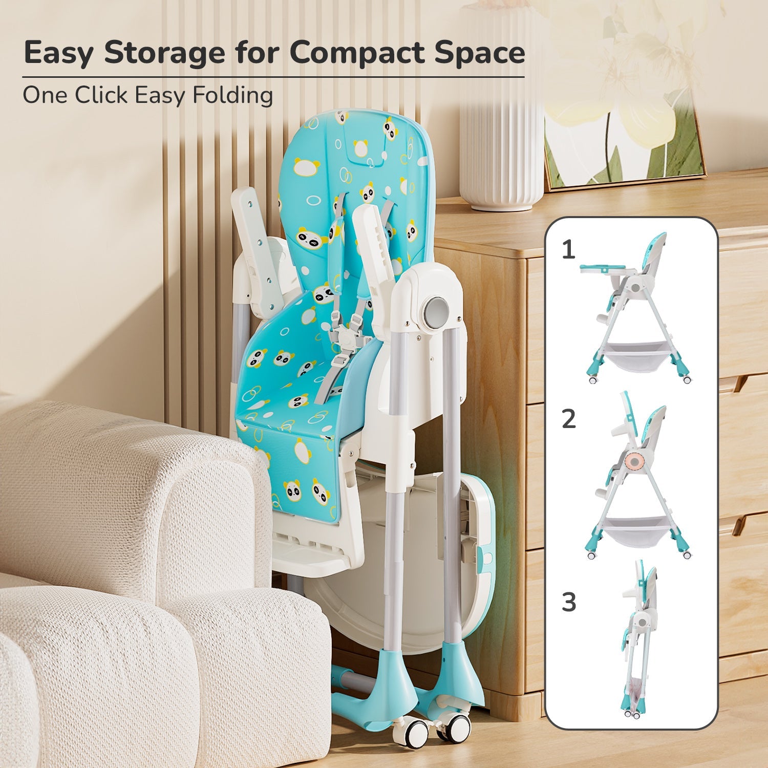 Compact and space-saving Marshmallow High Chair for small homes.