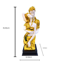 Full statue of golden couple resin showpiece on pedestal – modern art décor for home or office.