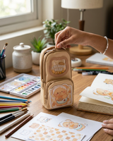 Cute bear dual zipper pencil case with glitter shaker window