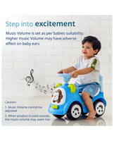 Adorable blue baby ride-on vehicle with smiling face design.