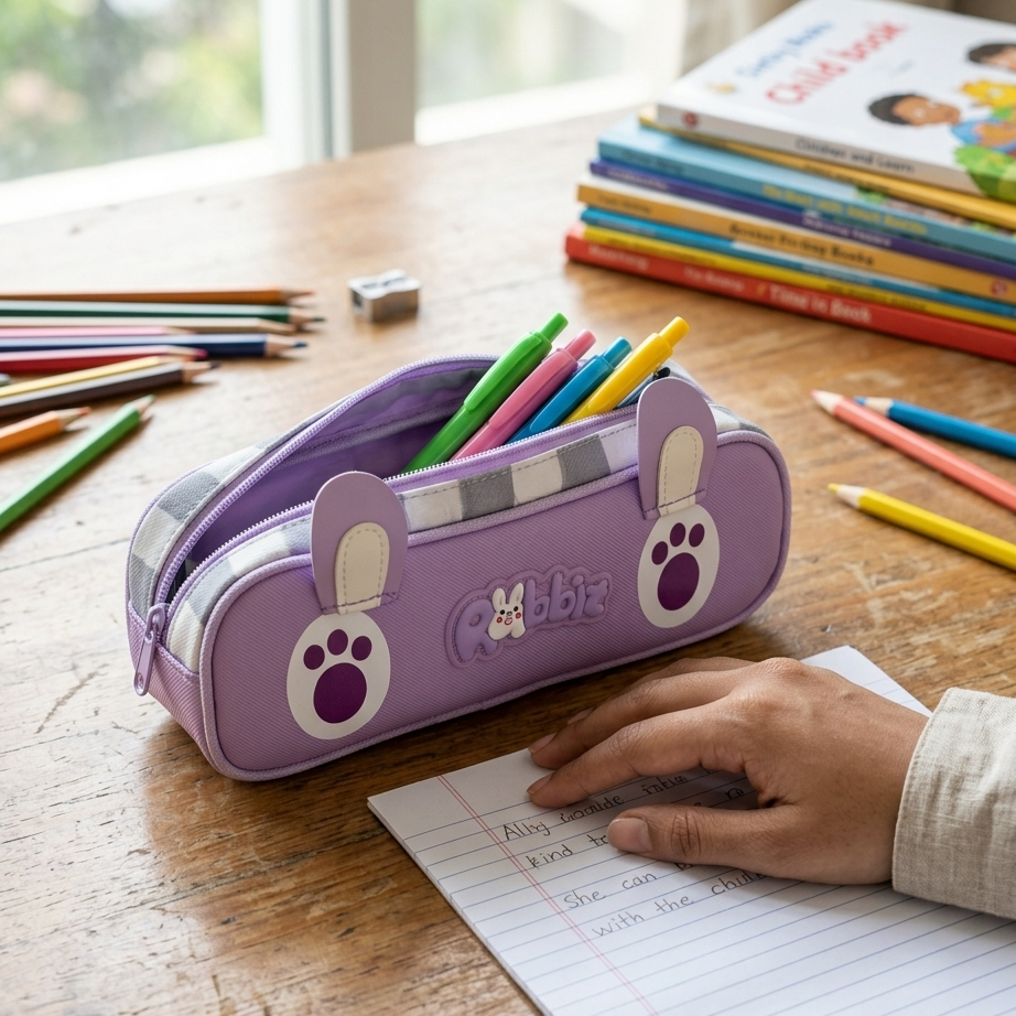 Cute bunny stationery organizer girls birthday gift purple pencil case