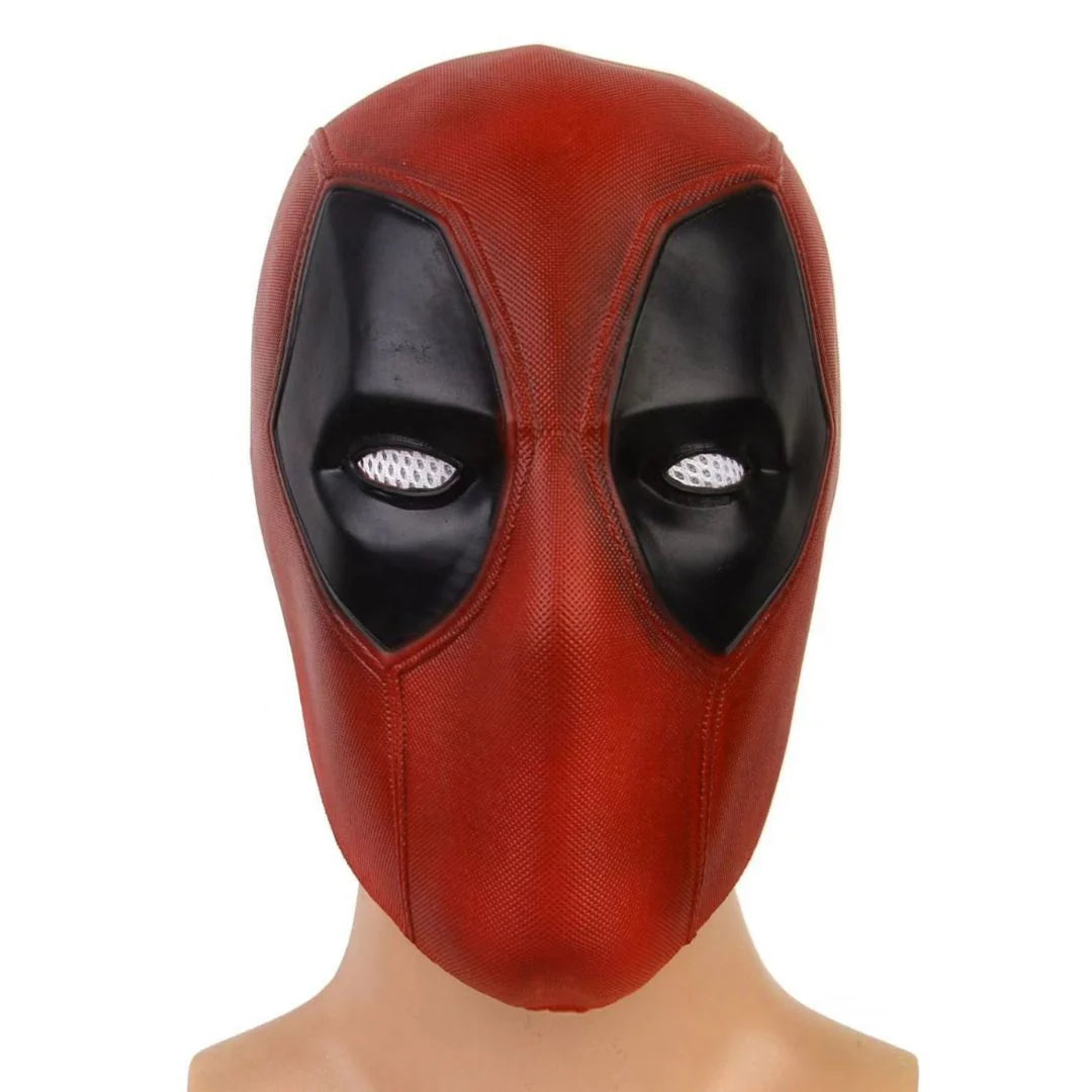 Deadpool red latex face mask with black eye patches for cosplay and costume parties