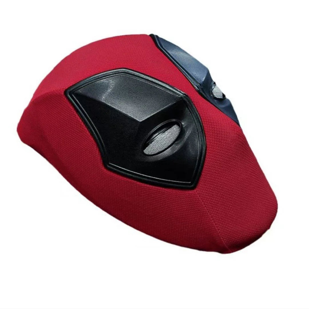 Deadpool red latex face mask with black eye patches for cosplay and costume parties