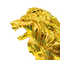 Golden polystone lion showpiece placed on table décor setup – luxury accent for home and office interiors