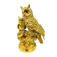 Left side view of Golden Owl Statue – Handcrafted Resin Owl Figurine in Glossy Gold Finish Symbolizing Wisdom and Prosperity