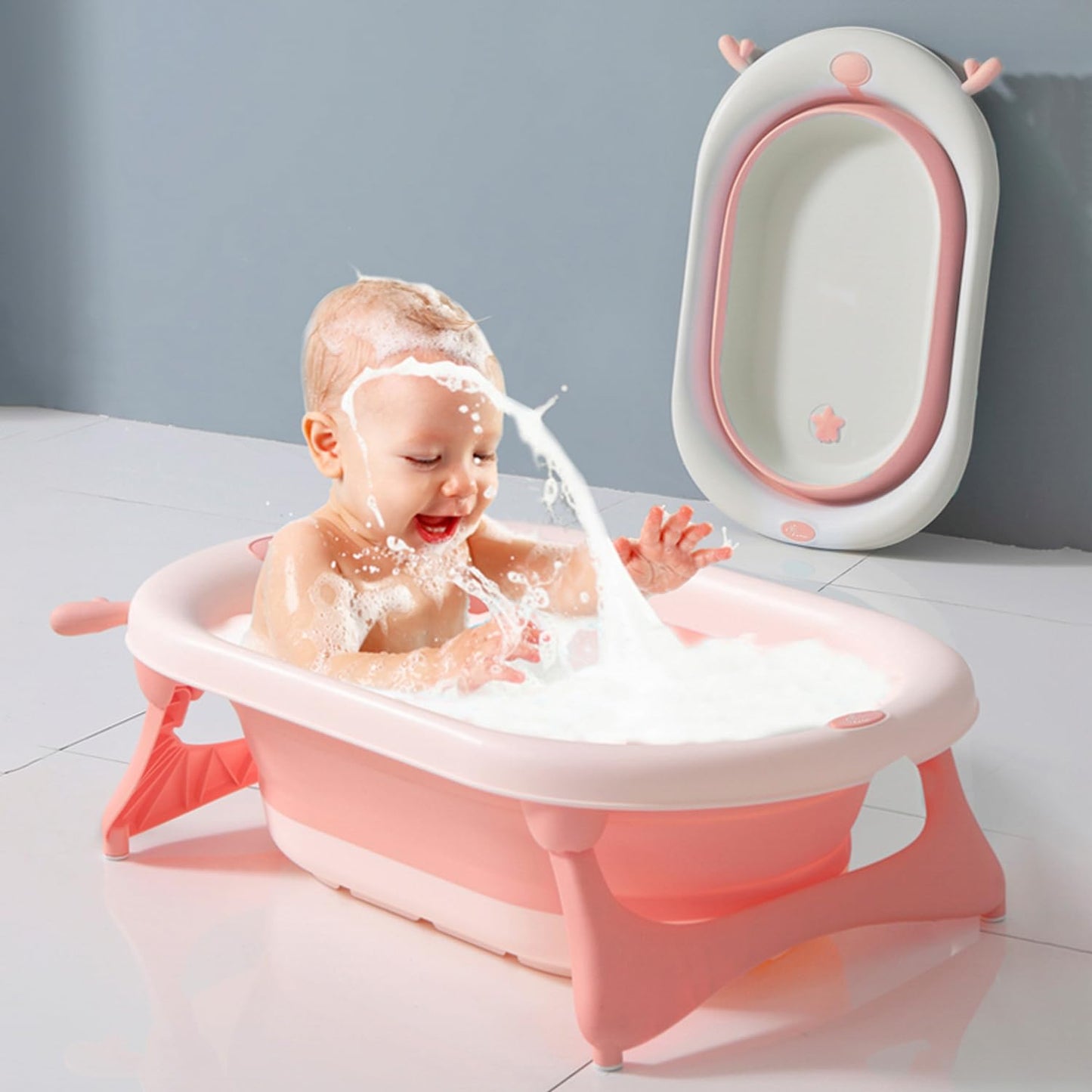 Foldable R for Rabbit baby bath tub with anti-slip design