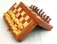 Handcrafted folding magnetic wooden chess board with brass lock