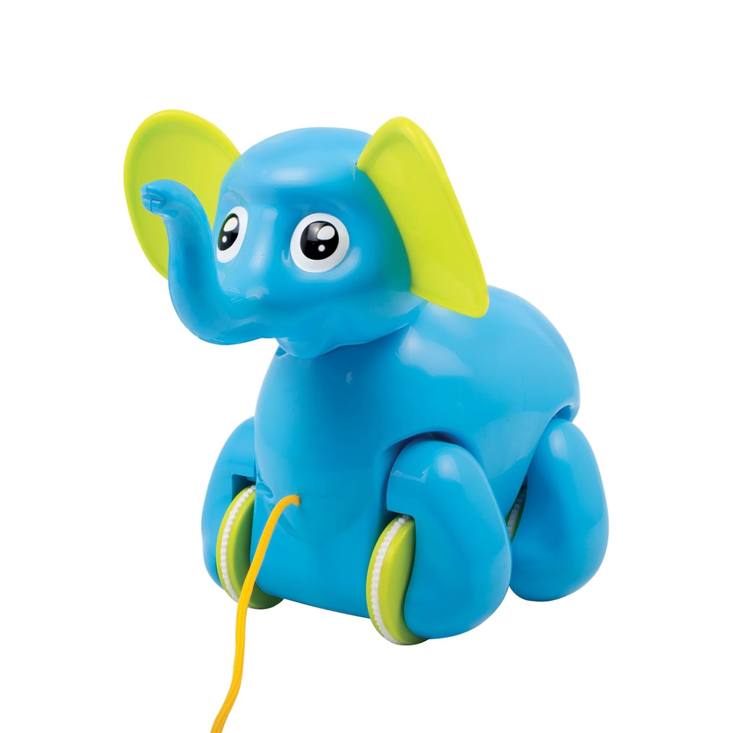Toddler playing with Funskool Alphy The Elephant Pull Along Toy, improving motor skills and balance