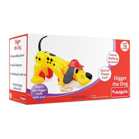 Close-up of Funskool Digger The Dog showing sturdy wheels and safe design