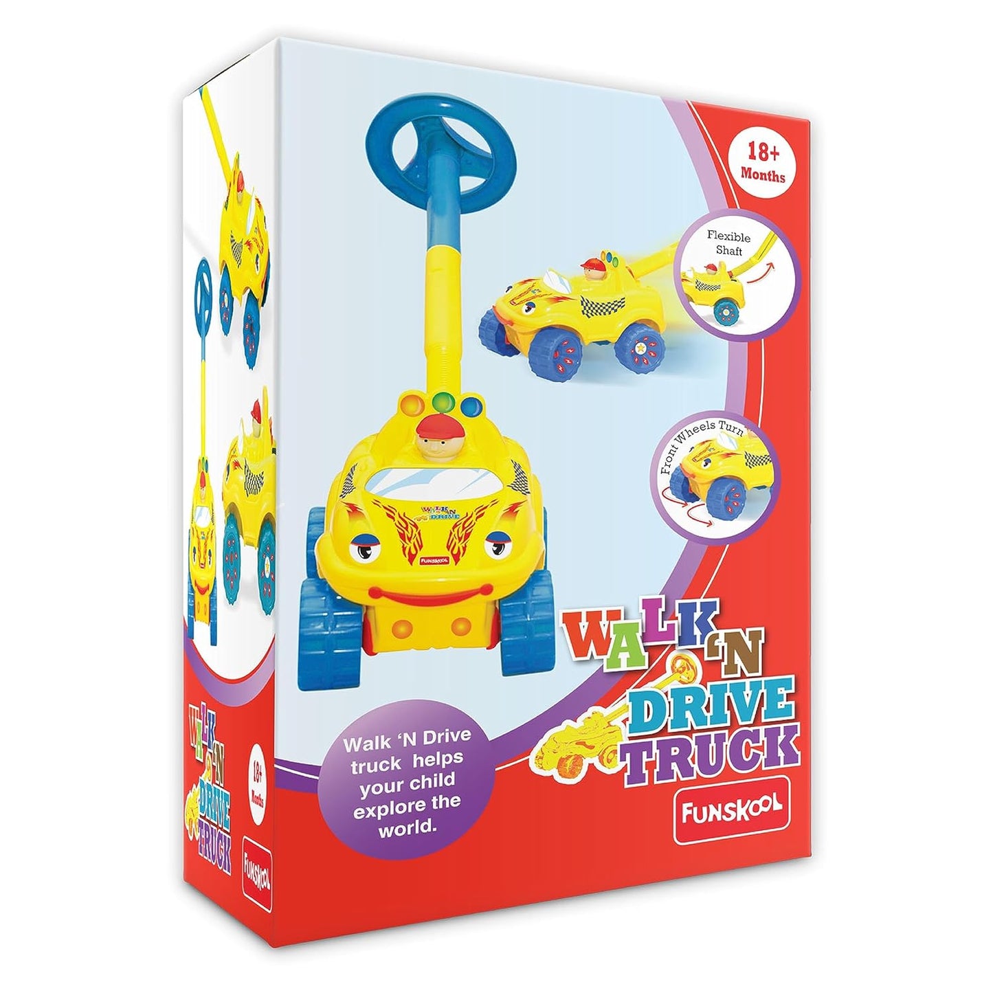 Box of a 'Walk 'N Drive Truck' toy by Funskool 