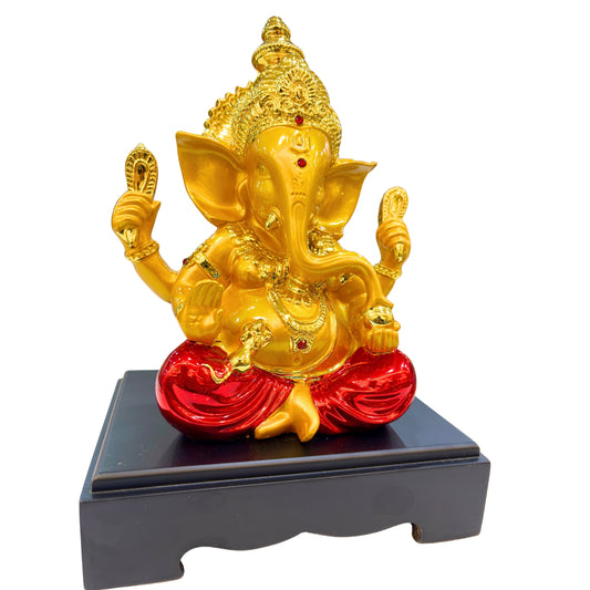 Side view of premium golden Lord Ganesha statue made of resin – perfect for pooja room and home decoration.