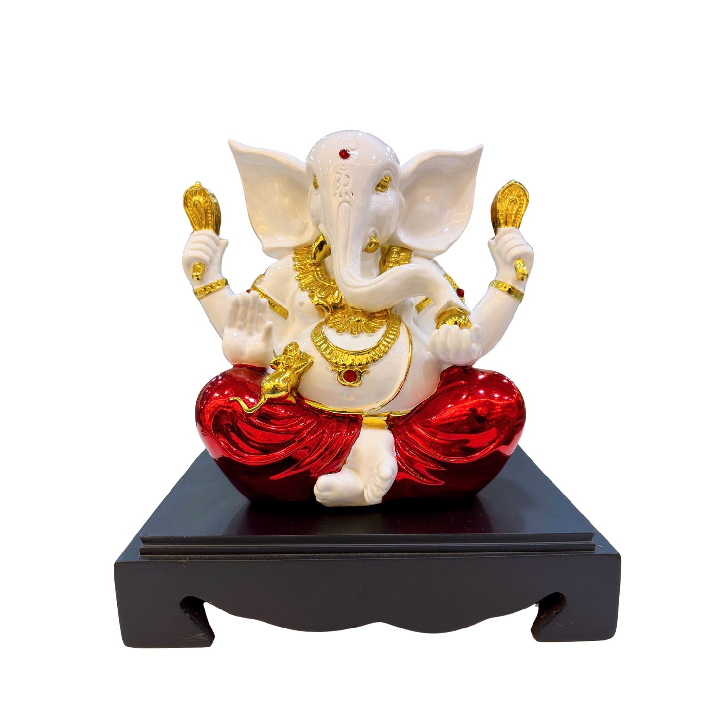 Premium Lord Ganesha Idol – 19.3 cm Resin Ganpati Statue in White and Red with Golden Details for Home & Office Decor