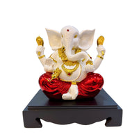 Premium Lord Ganesha Idol – 19.3 cm Resin Ganpati Statue in White and Red with Golden Details for Home & Office Decor