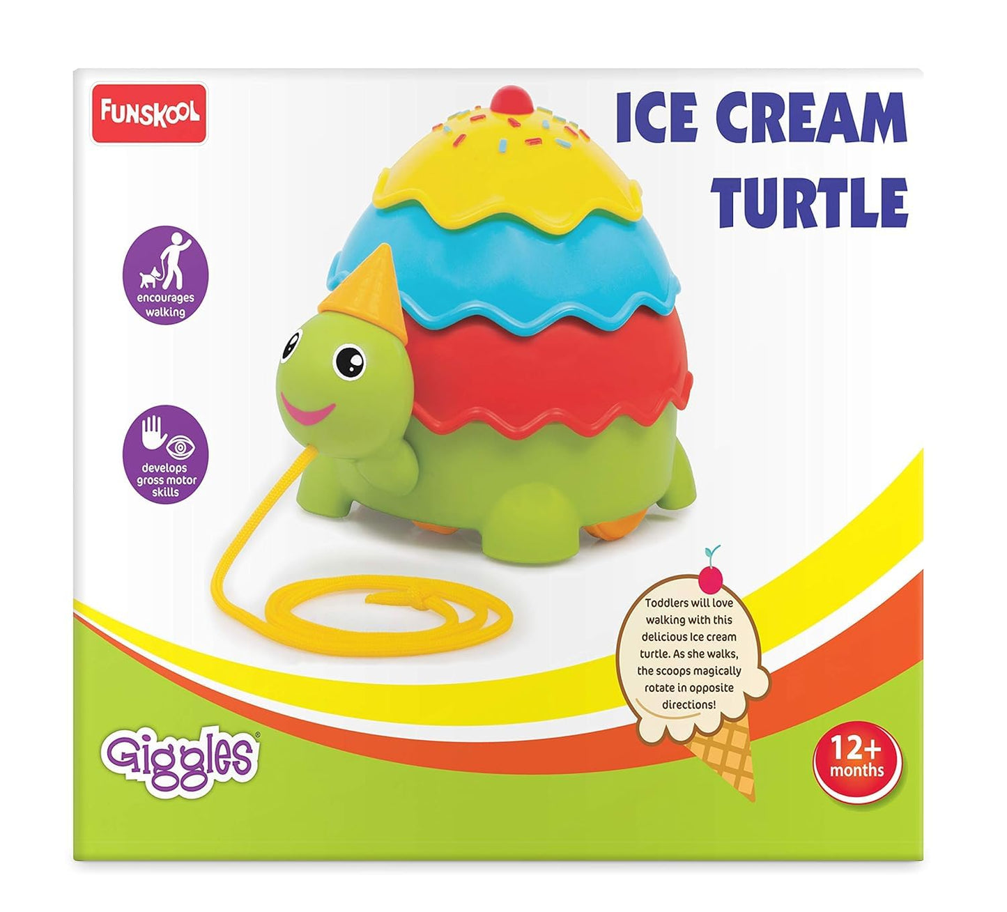 Giggles Funskool Pull Along Turtle Toy for Toddlers – Educational Walking Toy