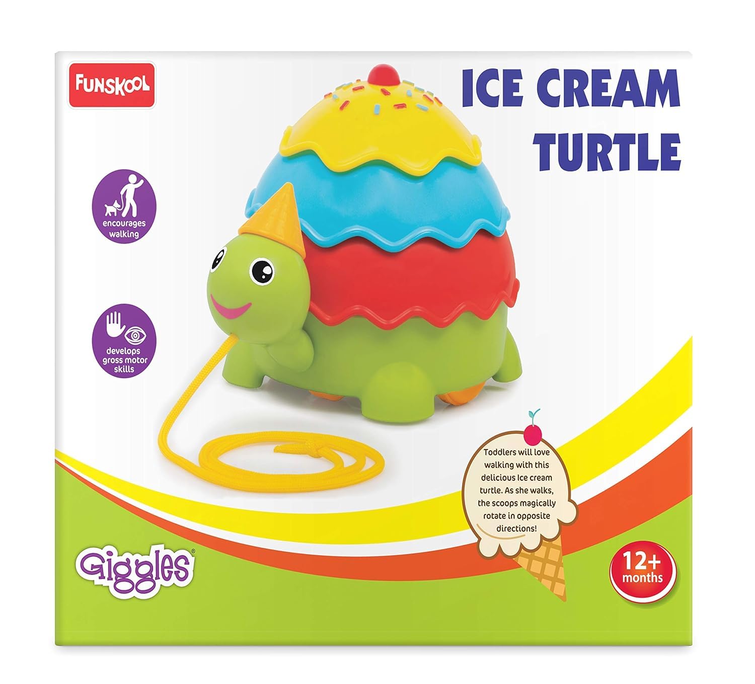 Giggles Funskool Pull Along Turtle Toy for Toddlers – Educational Walking Toy