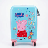 Girls hard shell kids trolley bag sky blue with pink spinner wheels and character print, 18 inch, age 3 plus