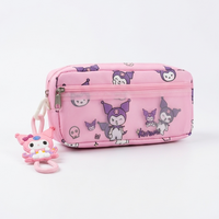 Kuromi pink printed pencil pouch front view for girls kawaii