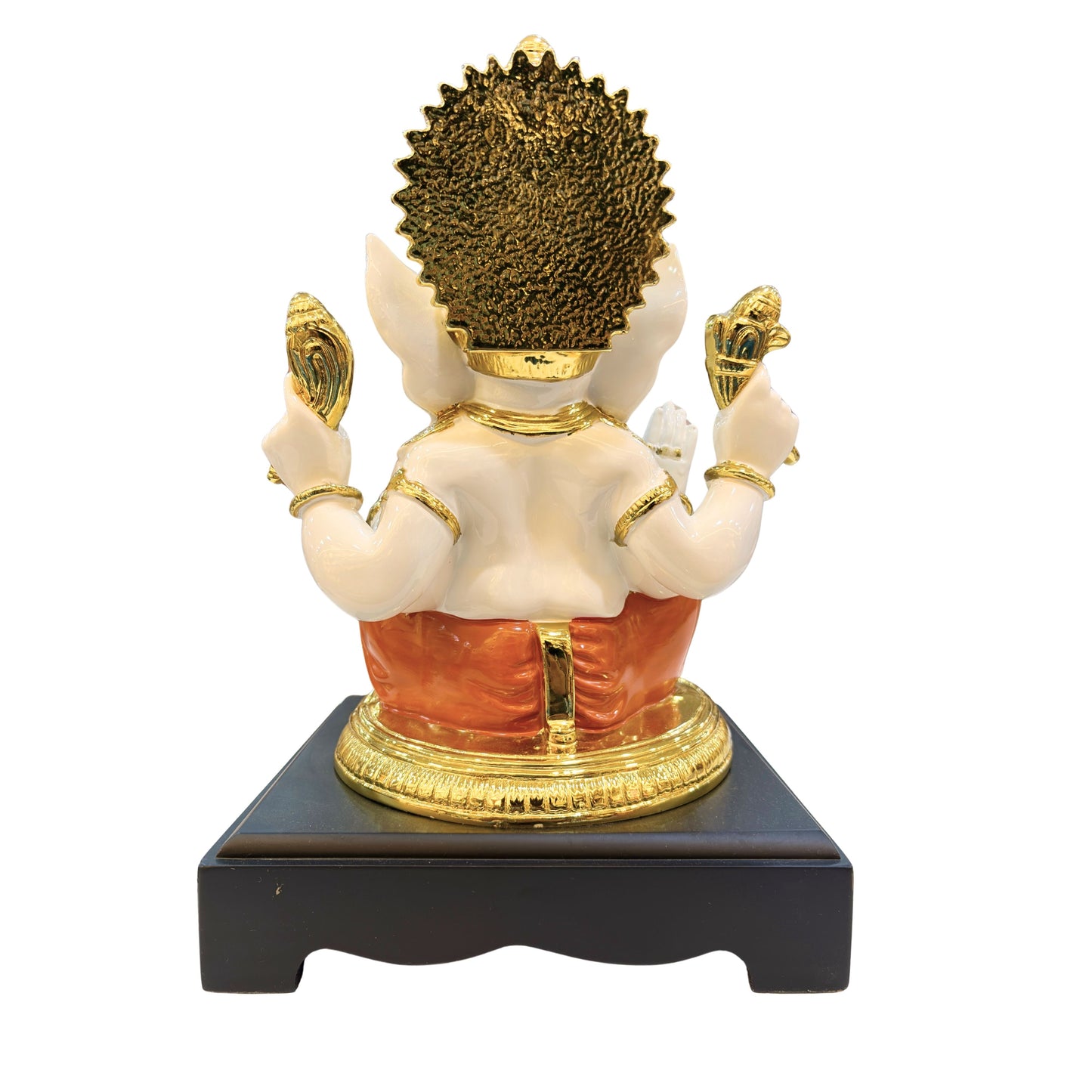 Handcrafted Lord Ganesha Idol in Gold Finish Resin with Orange Dhoti – 32.25 cm Decorative Statue for Home Temple and Office Décor