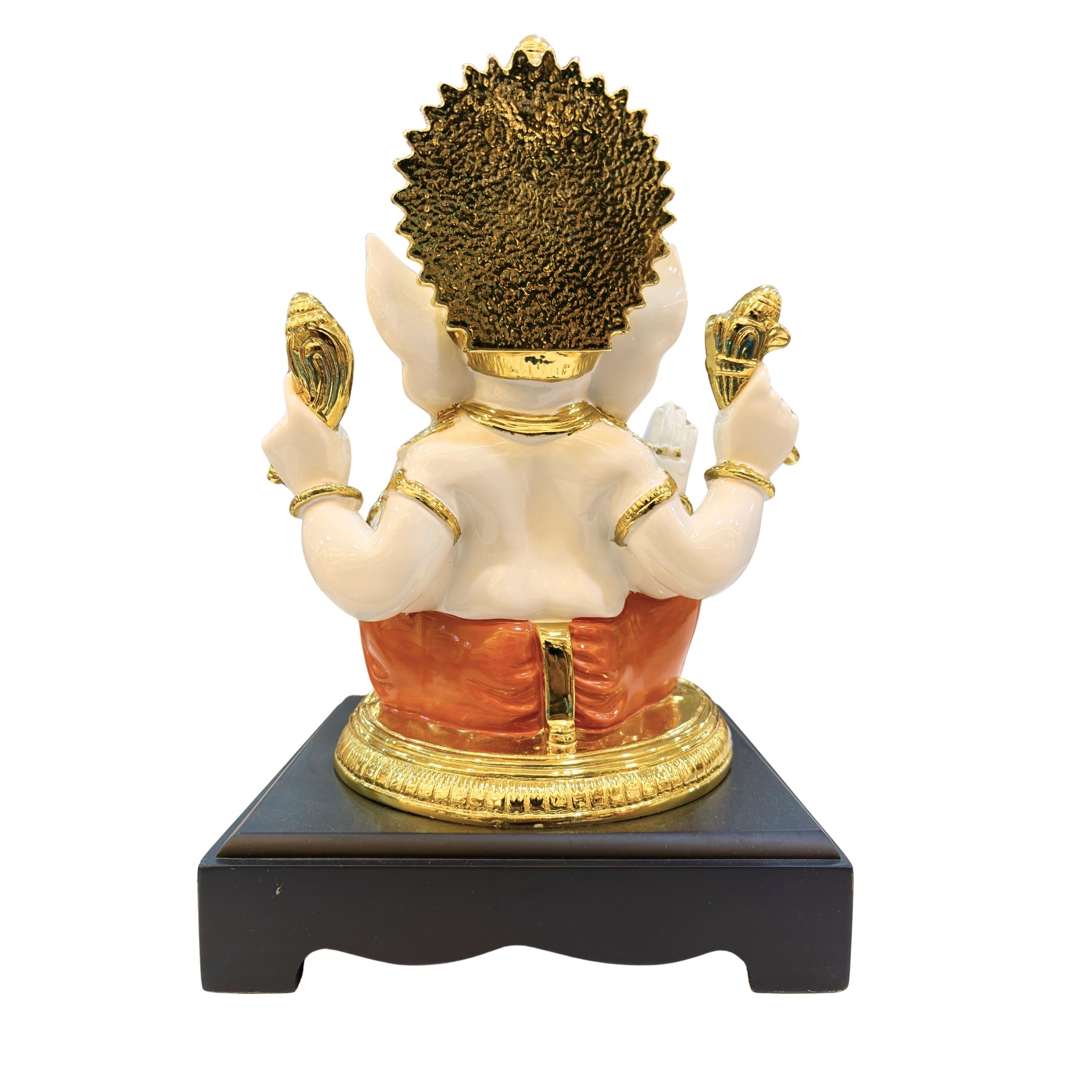 Handcrafted Lord Ganesha Idol in Gold Finish Resin with Orange Dhoti – 32.25 cm Decorative Statue for Home Temple and Office Décor