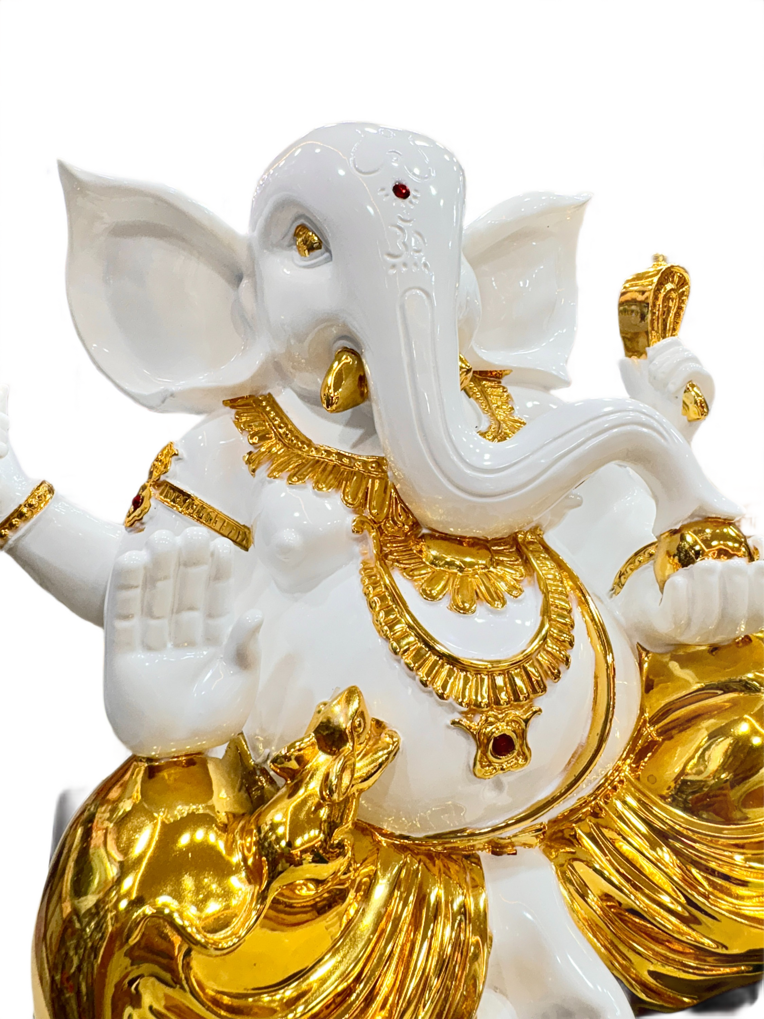 Golden Polystone Sitting Ganesha Idol – Hindu God Statue for Home Mandir & Spiritual Gift