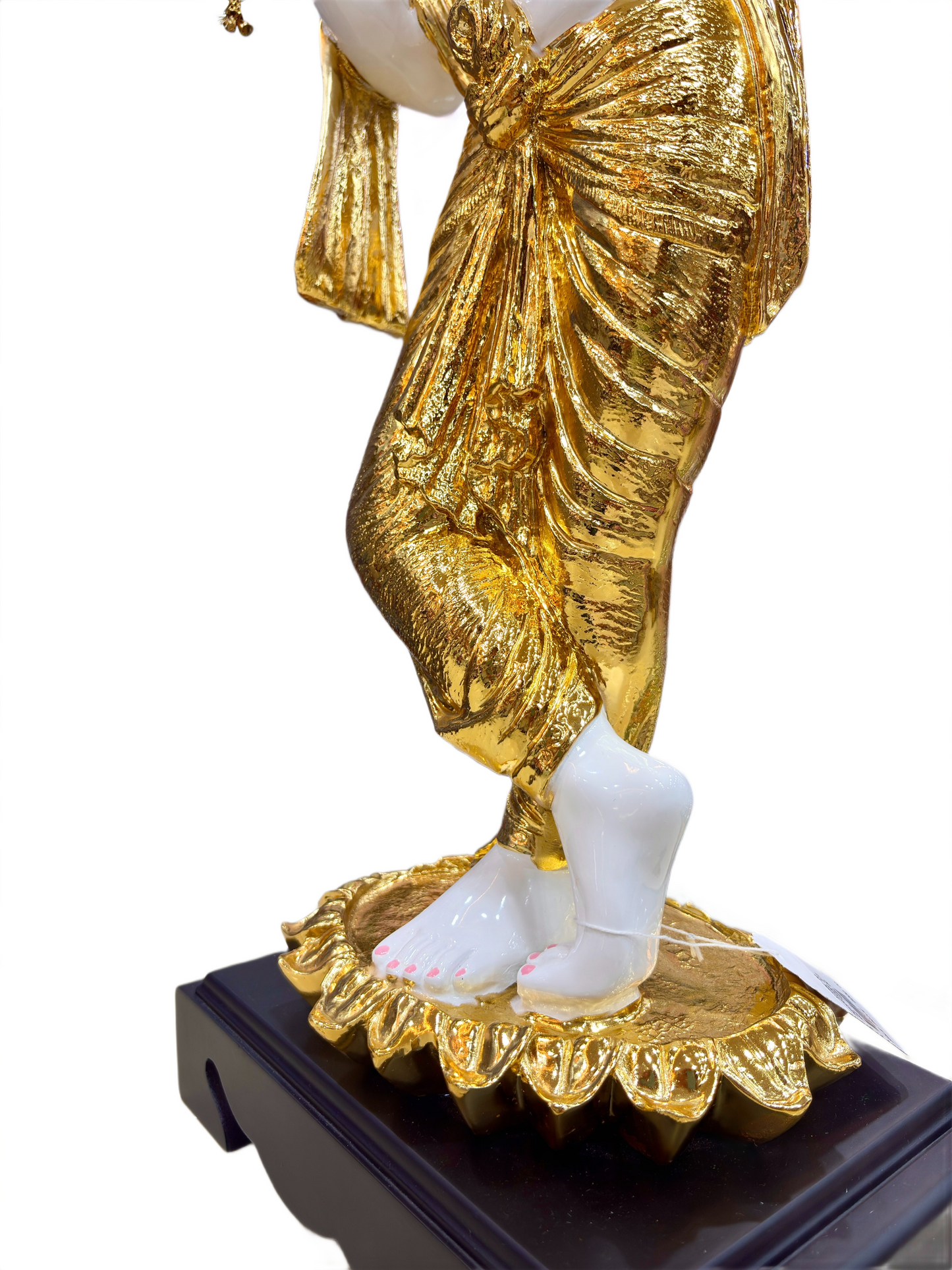 Elegant Krishna Figurine on Wooden Base – Golden Statue for Home Mandir & Spiritual Gift