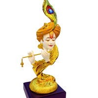 Right Side view of golden Lord Krishna resin statue playing flute – elegant home temple décor.