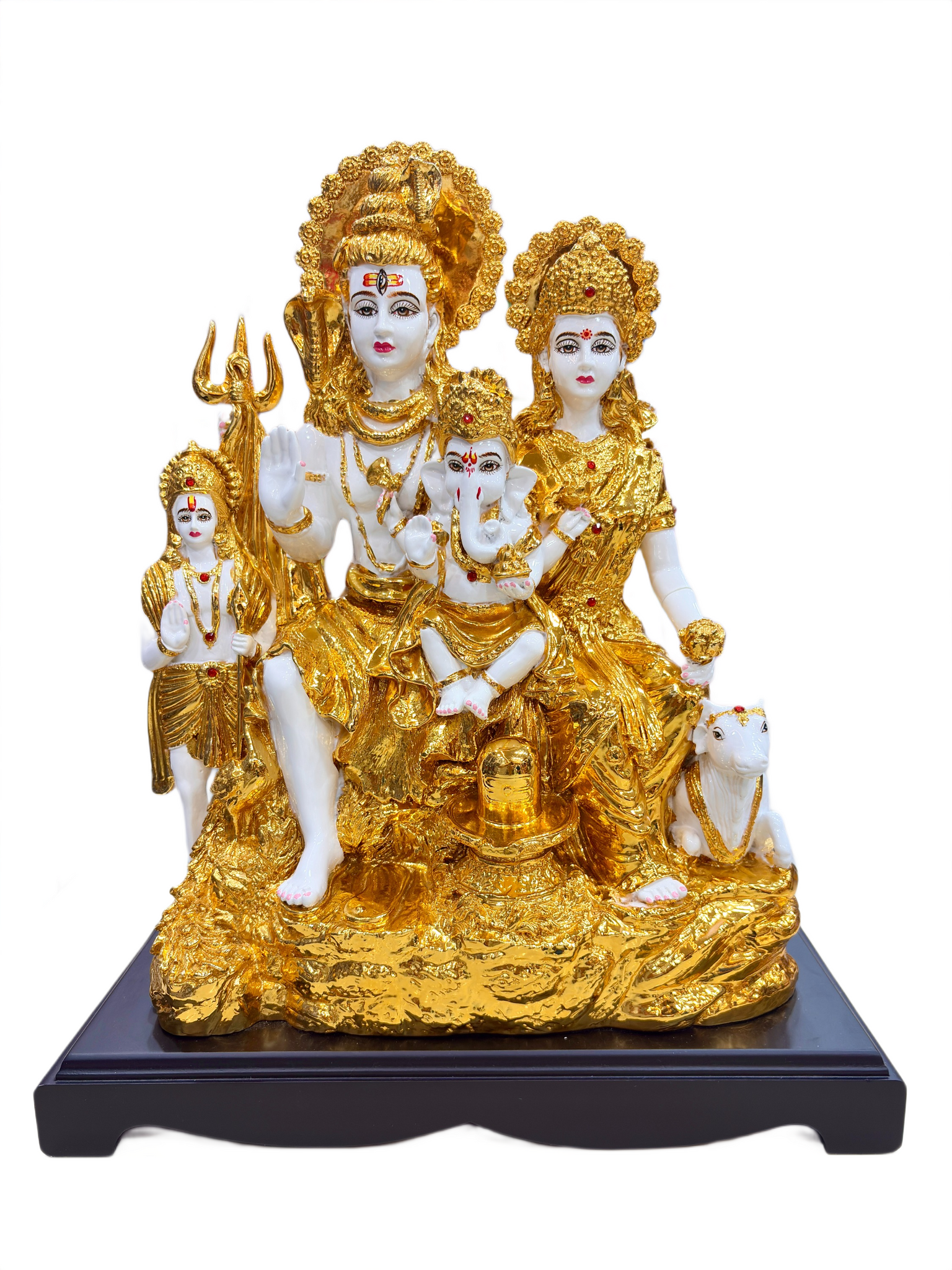 Golden Shiv Parivar Idol – Polystone Lord Shiva Family Statue for Home Mandir Decor