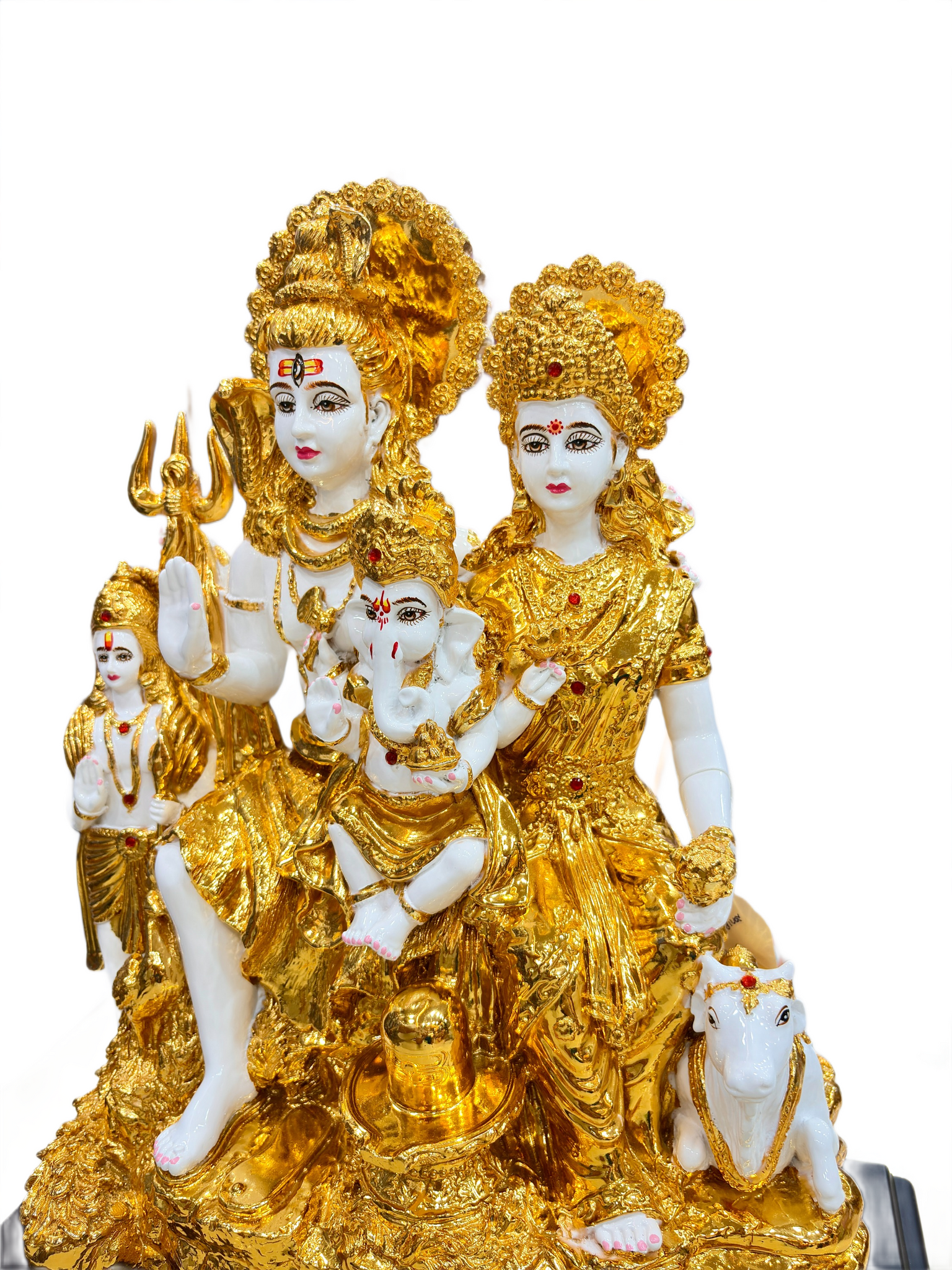 Golden Polystone Shiv Parivar Idol – Lord Shiva Family Statue for Home Mandir & Spiritual Gift