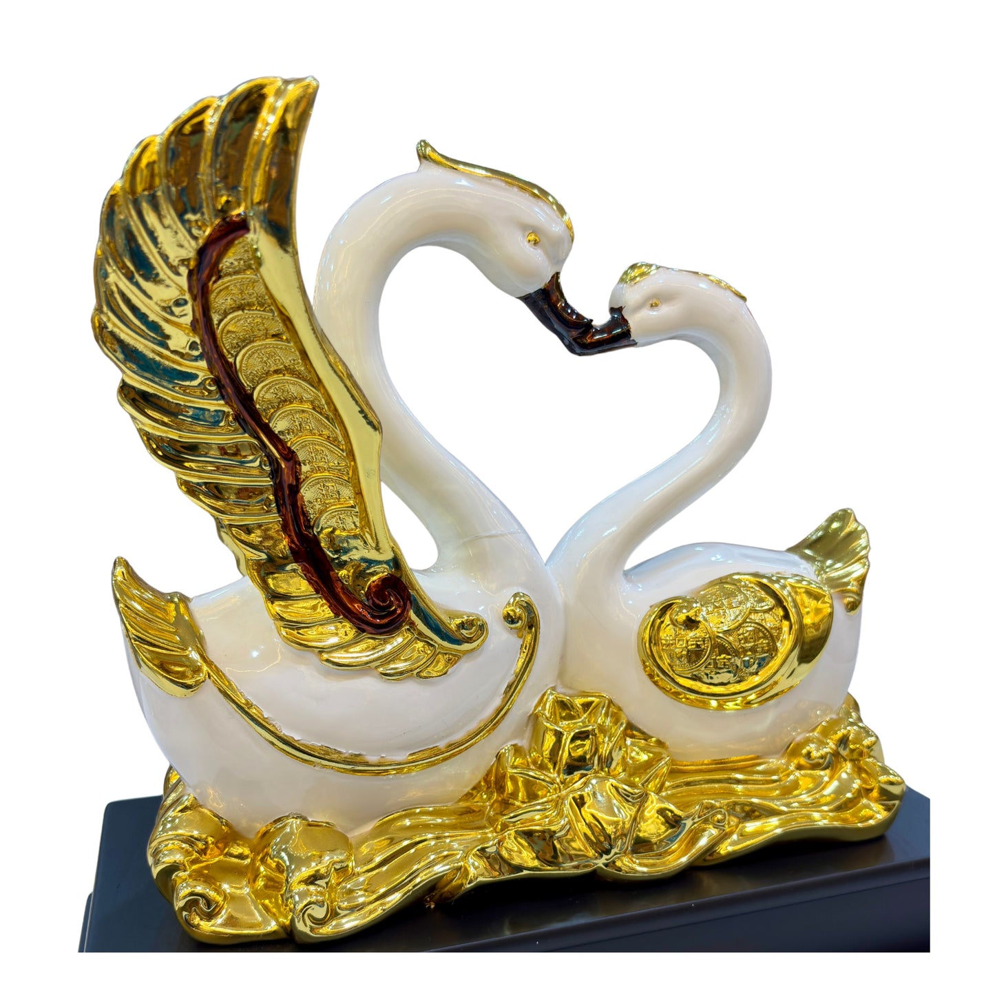 Elegant gold swan pair figurine symbolizing love, harmony, and prosperity