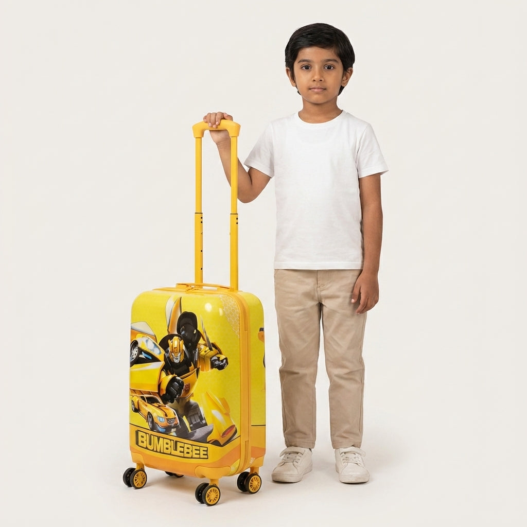 Open hard case kids cabin bag with organised interior cross-strap system and wide main compartment