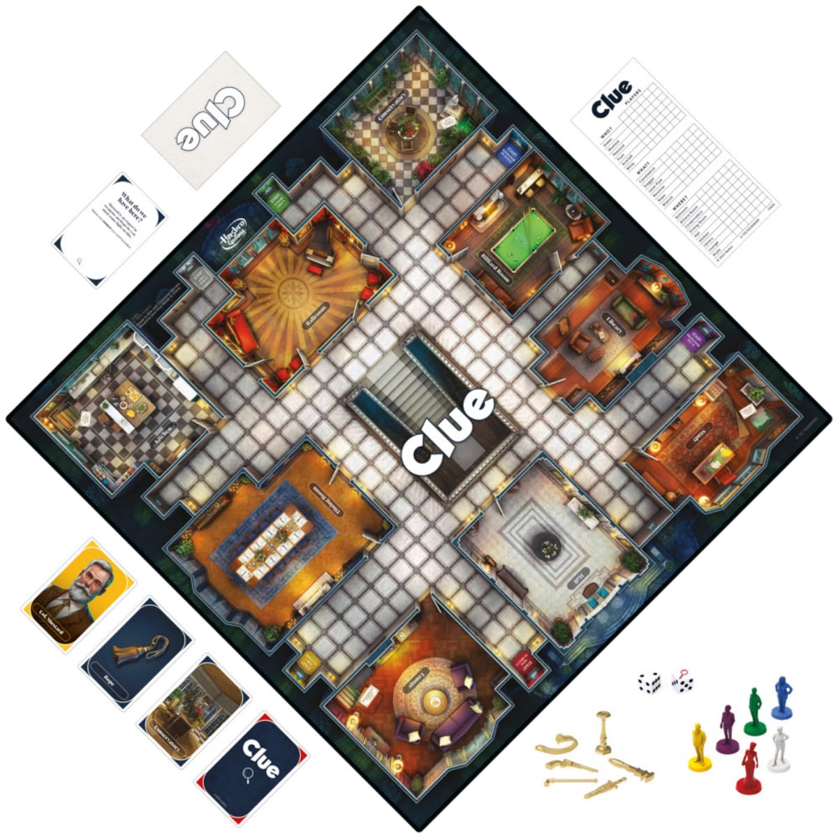 Game pieces and weapons from Hasbro Clue Board Game