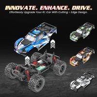 High-speed RC monster truck with 36 km/hr top speed and lightning acceleration.