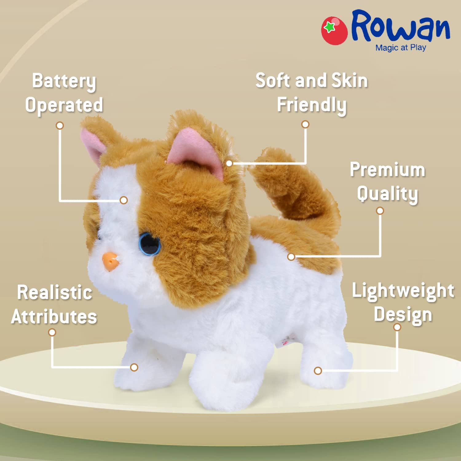 Interactive cat plush toy with sound and motion