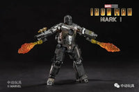 Toy figure of Iron Man Mark I with flames.