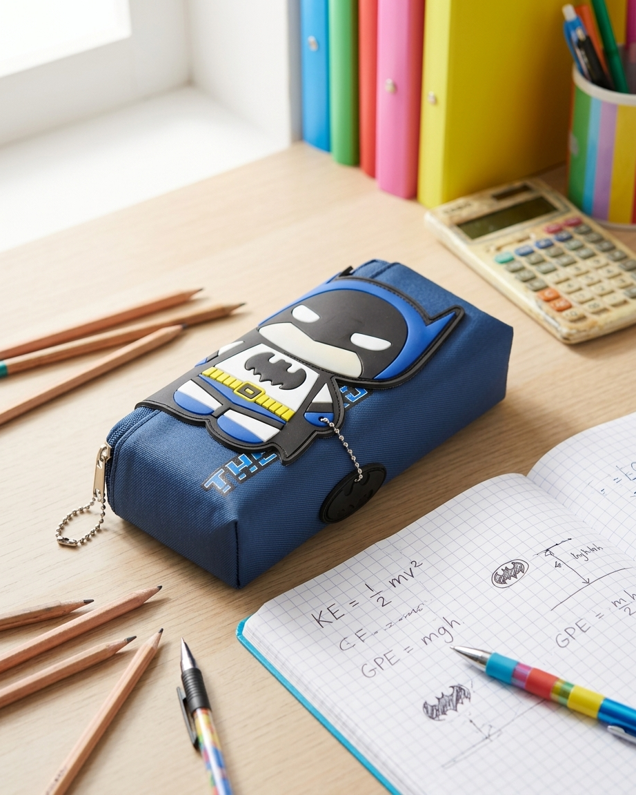 Batman rubber character design pencil case for school boys