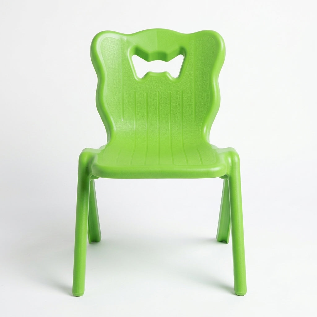 Decorative kids chair green crown shaped backrest stackable lightweight design