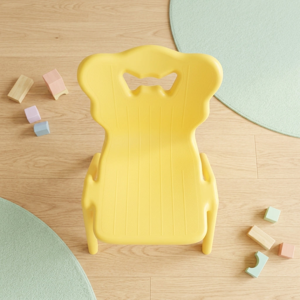 Decorative yellow kids chair crown shaped backrest stackable lightweight design