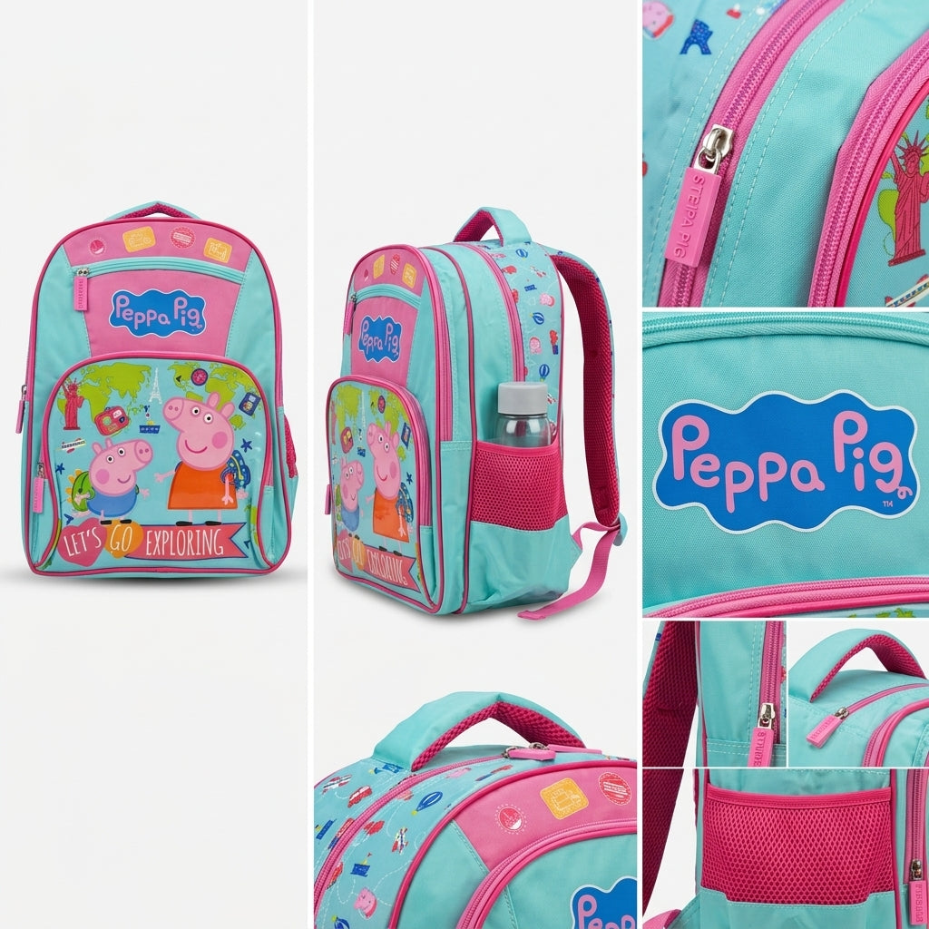 kids cartoon backpack with peppa pig design mint green pink school bag with compartments
